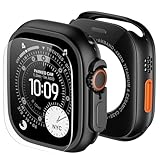 amBand Metal Case Screen Protector Cover for Apple Watch Ultra 3/Ultra 2/Ultra 49mm, W3 Rugged Bumper Thin Frame + 9H Tempered Glass Film + Ceramic-Like Back Cover, [Stylish] [Waterproof], Matte Black