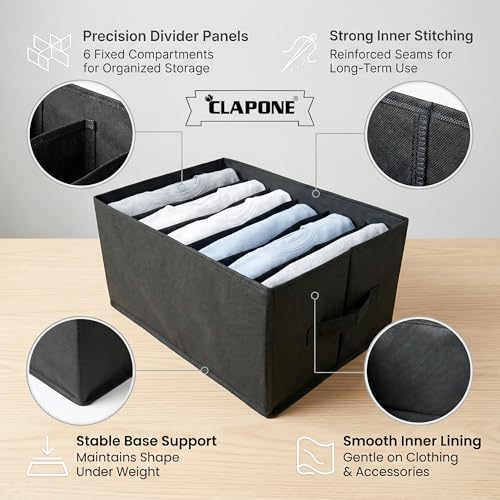 Image of Foldable Fabric Storage Bins with Handles - Collapsible Closet Organizer Boxes for Clothes, Jeans & T-Shirts - Stackable Shelf Drawer Organizers for Bedroom, Wardrobe & Home Storage (Black, Pack Of 4)