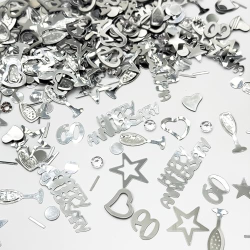 60th Diamond Wedding Anniversary Decorations & Gifts Set Silver Confetti Shimmering Table Scatter for Wedding Venue Party 60 Diamond Anniversary Table Decor