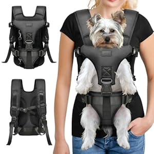 YUDODO Pet Dog Front Carrier Backpacks Multiple Adjustable Small Dog Chest Carrier Legs Out Easy-Fit Dog Travel Backpack Carrier for Hiking Camping for Small Medium Dogs Cats and Rabbit (Medium,Black)