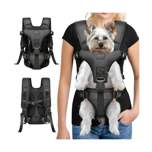 YUDODO Pet Dog Front Carrier Backpacks Multiple Adjustable Small Dog Chest Carrier Legs Out Easy-Fit Dog Travel Backpack Carrier for Hiking Camping for Small Medium Dogs Cats and Rabbit (Medium,Black)