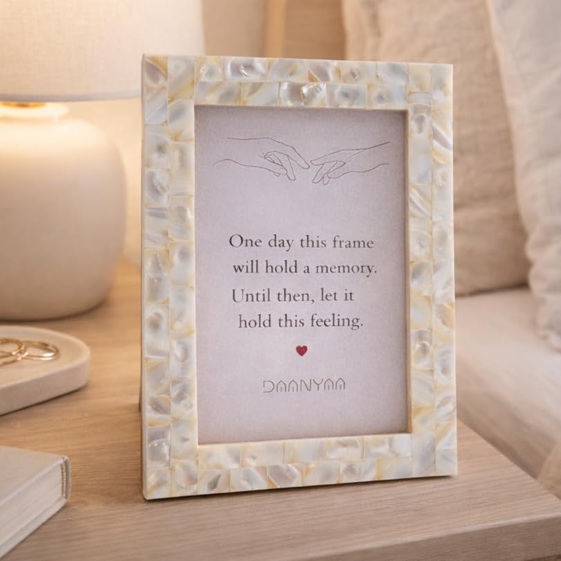Image of Decorative Resin Photo Frame with Quote | Pearl Finish Table & Wall Photo Frame | Romantic Gift for Couples | Premium Home Decor Frame for Living Room & Bedroom