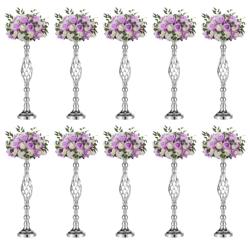NUPTIO Silver Centerpiece Stand for Table Twist Style 22.8 Tall 10 Pcs