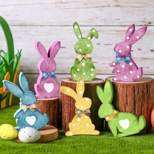 Thinkday-6-Pcs-Easter-Bunny-Wooden-Signs-Bunny-Decor-Easter-Tabletop-Decor-Rabbit-Shape-Table-Sign-with-Jute-Rope-and-Hairball-Tail-Freestanding-Easter-Table-Decorations Thinkday 6 Pcs Easter Bunny Wooden Signs Bunny Decor Easter Tabletop Decor Rabbit Shape Table Sign with Jute Rope and Hairball Tail Freestanding Easter Table Decorations