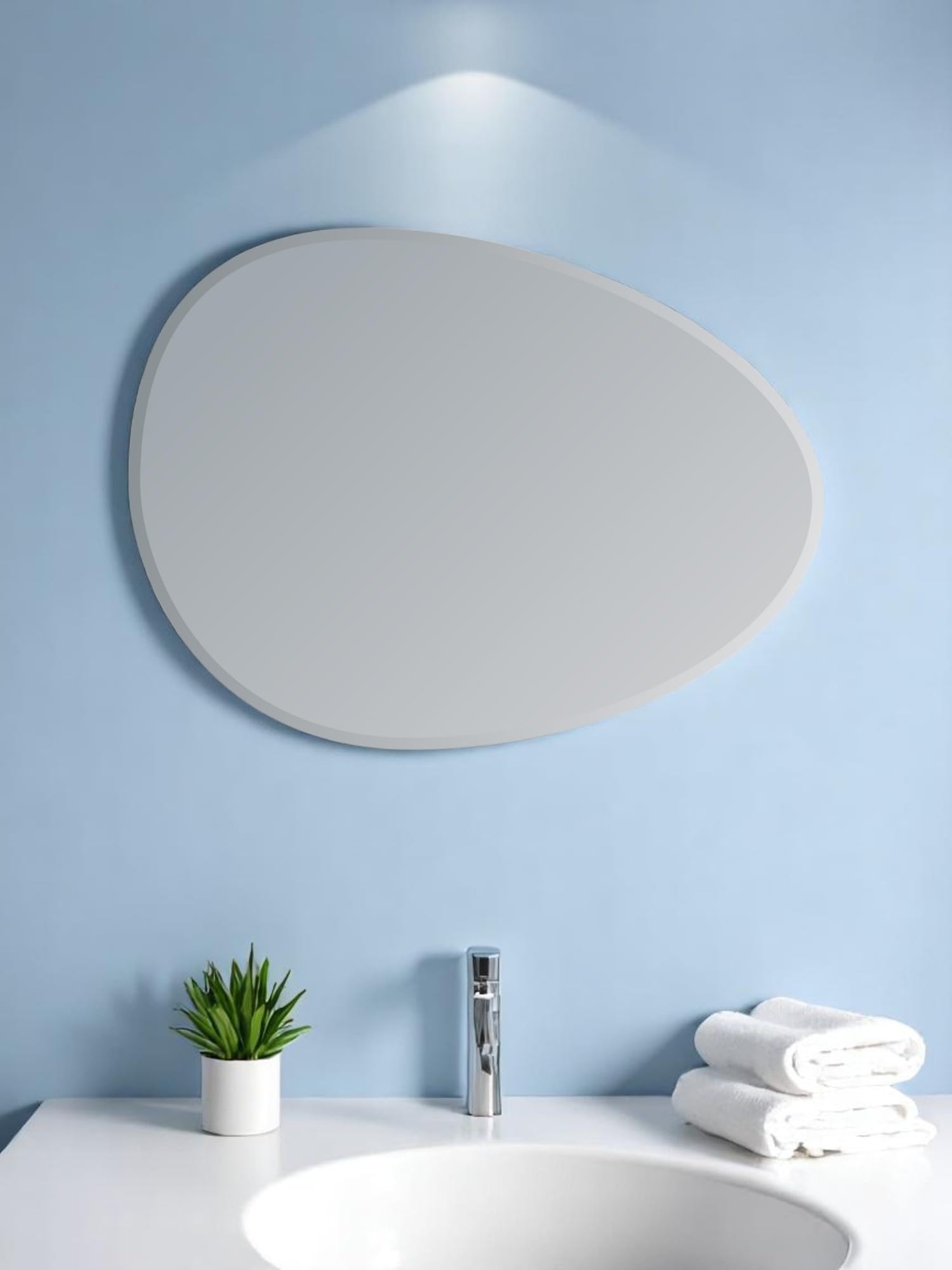 Showerdrape Angel Frameless Bathroom Wall Mirror, Wall Mounted Mirror For Bathroom, Modern Pebble Vanity Mirror For Living Room, Elegant Bevelled Edge, The Mirror Is Suitable For Bedrooms.