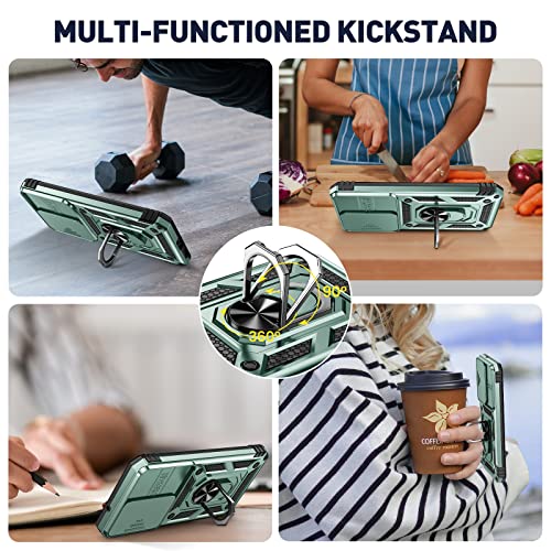 Goton For Samsung Galaxy S23 Kickstand Case With Screen Protector, S23 Phone Case With Slide Camera Cover, Heavy Duty Military Grade Shockproof Rugged Bumper For Galaxy S23 Case Green #TOP3