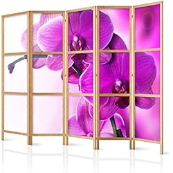 Comprar Panel Japones Barato murando - Biombo XXL Flores Orquidea Violeta 225x171 cm 5 Paneles Lienzo de Tejido no Tejido sintética Separador Madera Design Moda Hecho a Mano Deco Home Office Japón b-B-0400-z-c