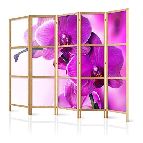 murando - Biombo XXL Flores Orquidea Violeta 225x171 cm 5 Paneles Lienzo de Tejido no Tejido sintética Separador Madera Design Moda Hecho a Mano Deco Home Office Japón Cover