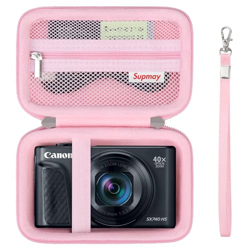 Supmay Estuche de Transporte Duro para cámara Digital Canon PowerShot SX740 / SX730 / SX720 / SX620 / G7X, Bolso de Almacenamiento Protector con Bolsillo de Malla de Cremallera para batería, Rosa