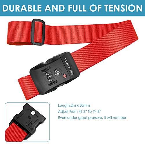 Travel Inspira Luggage Strap with TSA Combination Lock - Adjustable, Easy to Use, Protect Your Luggage, Red