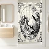 Gothic-Duschvorhang, schwarz-weiß, Totenkopf-Rabe, Badezimmer-Dekor, Halloween-Vintage-Design, kunstvolles Design, wasserdichter Stoff-Duschvorhang mit Haken, 91,4 x 183,9 cm