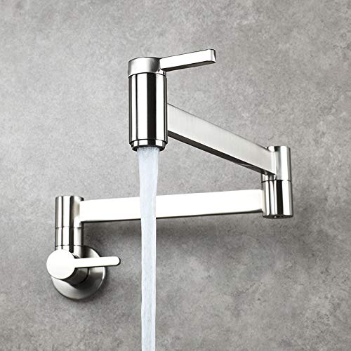 Solid Brass Square Wall Mounted Folding Faucet Double Switch Foldable Kitchen Sink Faucet Brushed Nickel