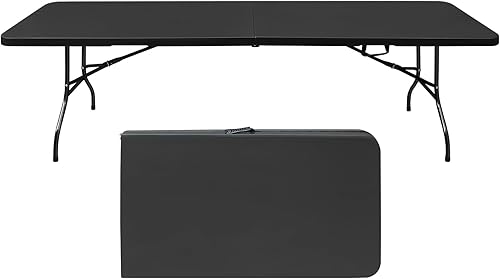 Miniatura 19 de Mesa plegable portátil de plástico de 4 pies/6 pies/8 pies, mesa de picnic y comedor de alta resistencia, color blanco y negro, plegable a la mitad