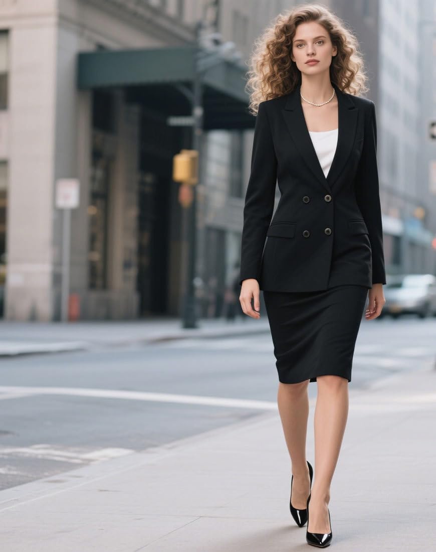 Double Breasted Womens Skirt and Blazer Sets Business Office Blazer and Pencil Skirt Outfits