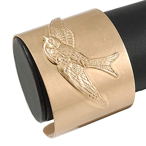 Avalaya Wide Brushed Gold With Swallow Bird Cuff Bangle Bracelet - 20Cm Long #TOP4
