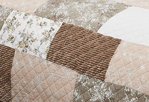 Dada Bedding Vintage Dusty Rose Taupe Floral Cotton Patchwork Bedspread - Soothing Corduroy Muted Chocolate Brown Beige Tan - Soft Pastel Colors Cottage Garden Quilted Coverlet Set - Queen - 3-Pieces #TOP4