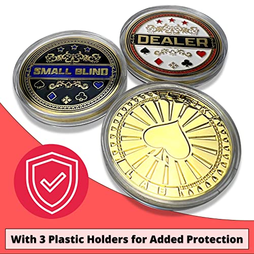 Luck Lab Set Of 3 Metal Poker Buttons - Dealer Button, Big Blind And Small Blind Metal Weights (Position Markers) For Texas Hold Em - 1.75 Inch #TOP5