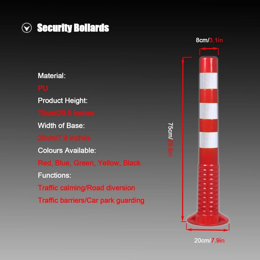 Bolardo de seguridad vial, delimitador flexible con franjas reflectantes, barrera vial de plástico de 75 cm para control y gestión del tráfico - Verde