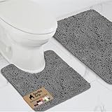 GORILLA GRIP Bathroom Rug Sets, Soft Chenille 2 Piece Area Rugs Set, Toilet Base Mat and 30x20 Carpet, Absorbent Microfiber Washable Mats Dry Quickly, Home Décor and Bath Room Accessories, Grey