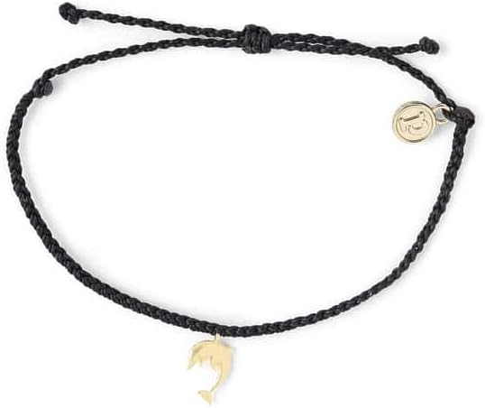 Pura Vida Gold or Silver Dolphin Marine Charity Wildlife Bracelet - 100% Waterproof, Adjustable Band - Coated Charm