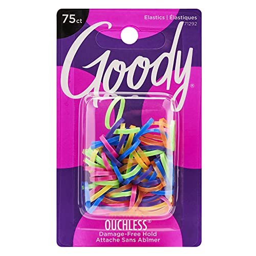 Goody Mini Latex Hair Elastics, 75 Count, Assorted Neon Colors, Suitable for All Hair Types, Pain-Free Styling Accessories for Women, Men, Boys & Girls, Long Lasting Braids, Ponytails & More