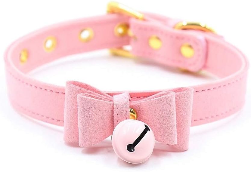 PU Leather Bow Collar Necklace Choker with Bell Cat Cosplay Kitty Necklace Choker Collar for Women