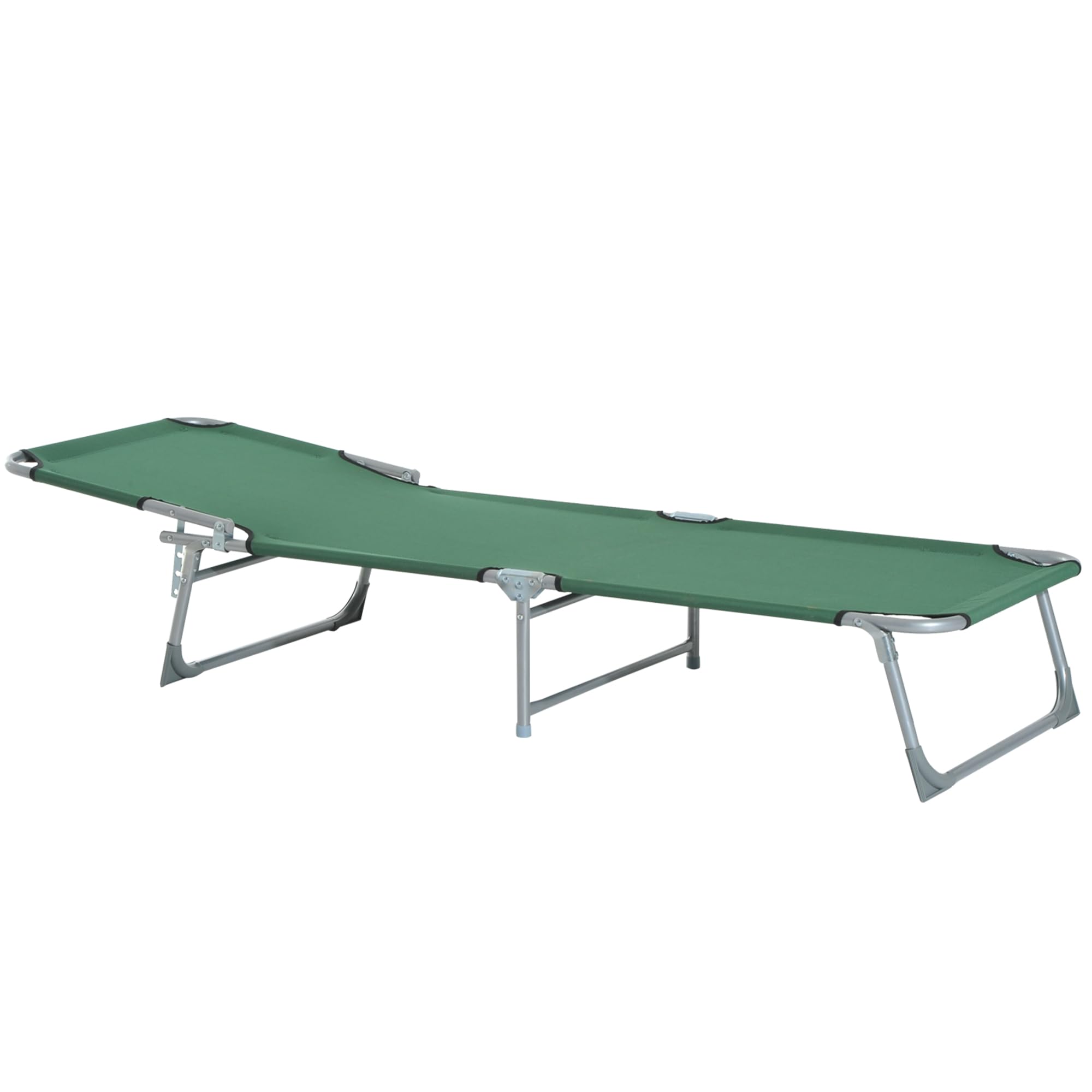 Outsunny Cama Plegable para Camping Cama Portátil con Altura Ajustable en 4 Niveles Carga 120 kg y Marco Metálico para Playa Piscina 187x58x30cm Verde