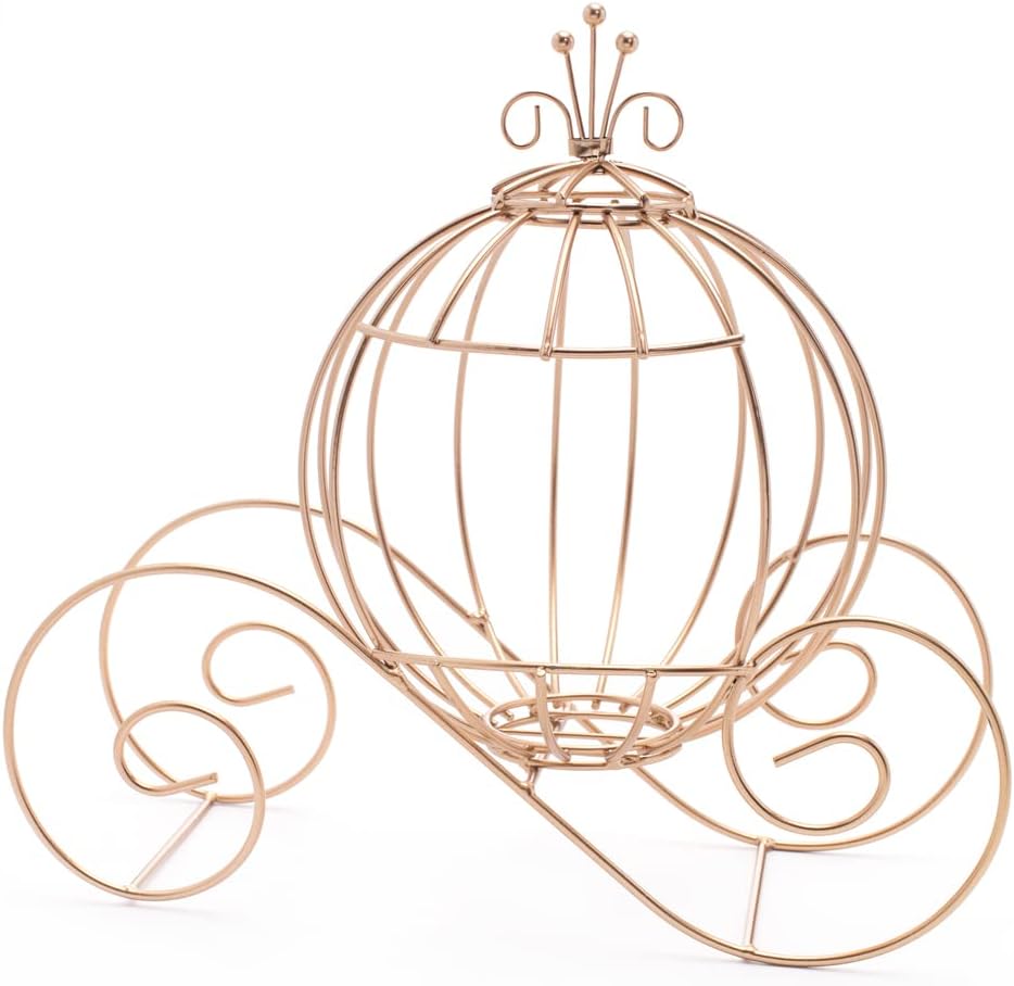 Anderson's Rose Gold Wire Cinderella Carriage Coach Centerpiece, Home Event Prom Wedding Decoration, Fairy Tale Princess Tabletop Decor - 13 Inches