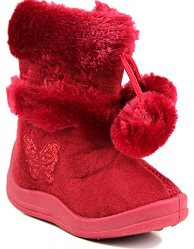 Kali Footwear Little Girl's Zello Glitter Pom Pom Boots (4,Red)