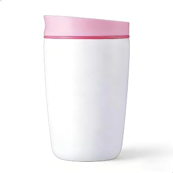 SmoothSip 12 oz Insulated Stainless Steel Coffee Tumbler with Slider Lid, Travel Mug for Hot and Iced Beverages, Pink with Brown Lid White
