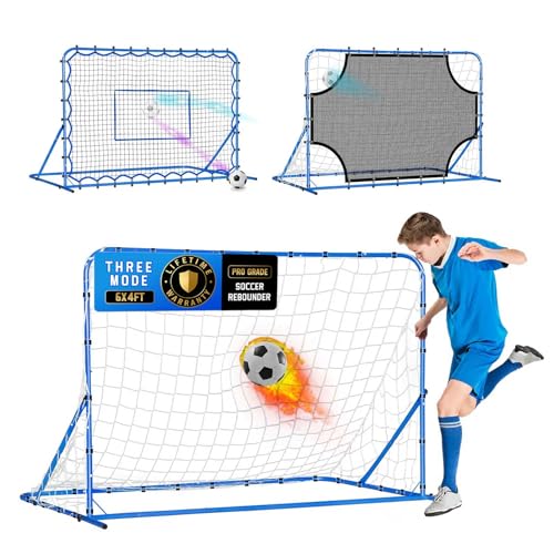 6X4FT Three Mode Soccer Goal & Rebounder Net & Target Net,Four Targets for Precise...