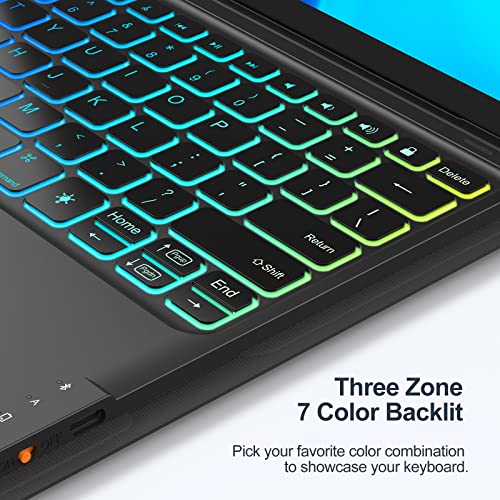 Image of Greenlaw Samsung Galaxy Tab S7 Fe (5G) Case With Keyboard, Tab S8 Plus S7 Plus, Diy 7 Color Backlit, Smart Touchpad, Detachable Magnetic Keyboard Case With S Pen Holder, Black - Bluetooth