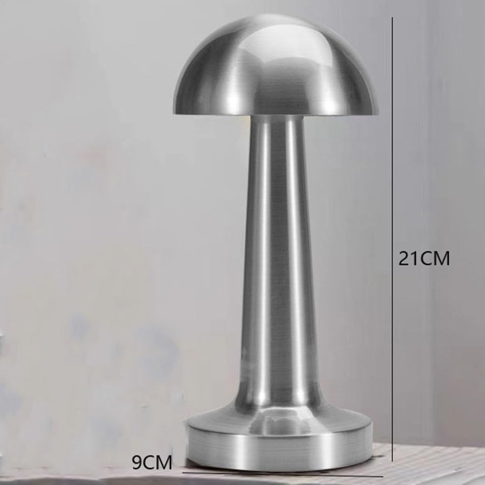 Pilzlampe USB Kabellose Tischleuchte Tragbare LED Tischlampe Touch Schalter Nachttischlampe Wiederaufladbare Nachtlicht Batteriebetrieben Pilz Nachttischlampe Warmes Licht 1800 mAh,Silber