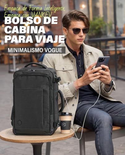 Miniatura 2 de Vankev Mochila Viaje Cabina Avion 40x20x25 Para Ryanair 20l Equipaje De Mano Bolso De Viaje Mujer Hombre Para Portatil De 14 Pulgadas De Escuela Trabajo,Gris Oscuro