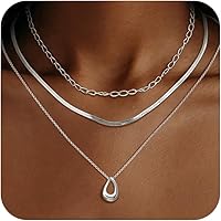 NECOCY 3Pcs Silver Plated Herringbone Choker Necklace Set for Women - Dainty Layering Jewelry, Valentine's Day Gift