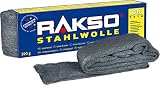 RAKSO Stahlwolle Banderole 200g fein 00 glättet Hölzer, Reinigung Kunststoffjalousien, Gartenmöbel, aufpolieren Aluminium