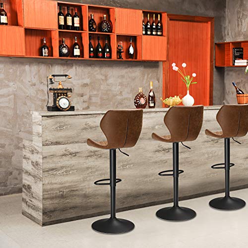 DICTAC Leather Bar Stools Set of 2 Brown Counter Height Bar Stools
