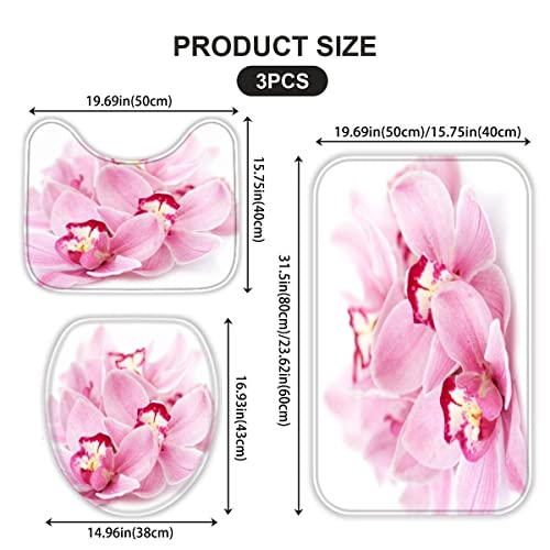 Badezimmermatte Set Orchidee Rosa 3D Drucken Blüte Teppich Badezimmer Badgarnitur 3teilig Mikrofaser Bath mat U-förmigen… – Bild 3