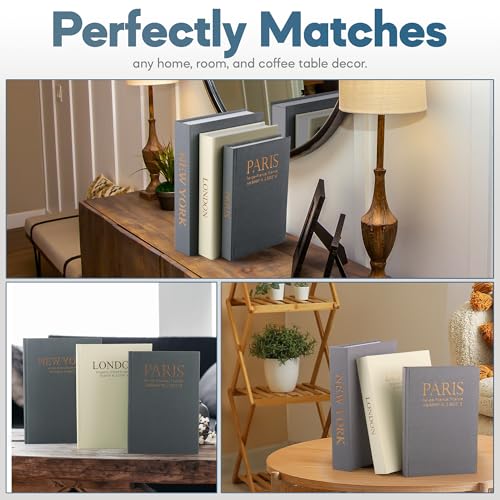 Image of Faux Book Storage Box Set (Set of 3) - Decorative Faux Books with Hidden Storage for Coffee Table Decor, Bookshelf or Mantle - Linen Decorative Book Boxes - Aesthetic Decor for Homes
