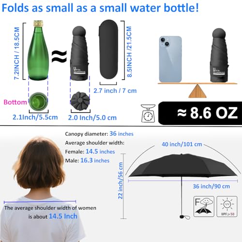 Image of BAODINI Travel Mini Umbrella for Purse with Case-Small Compact UV Umbrella Protection Sun-Lightweight Tiny Pocket Umbrella with Case for Women, Girls
