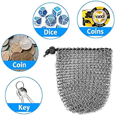 Chainmail D&D Dice Bag - Large Capacity Stainless Steel Drawstring Dice Bag for Dice Set by YOUSHARES (Hold 100 DND Dice)