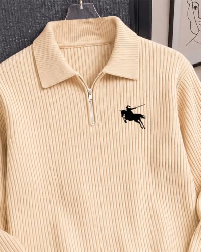 Image of AUSK Men's Frill Texture Polo T-Shirt || Solid Polo Zip Collar Full Sleeve T Shirt for Mens || Regular Fit Casual Wear Tshirt for Men