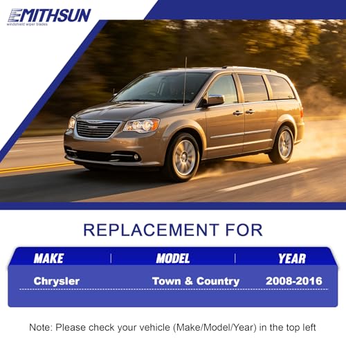Image of EMITHSUN Replacement for 2008-2016 Chrysler Town & Country Wiper Blades | 26 inch+20 inch+16 inch,OEM Quality,Front & Rear Wipers,Stable & Quiet Performance,All-Seasons Rubber Wiper Blades,Streak-Free Wiping