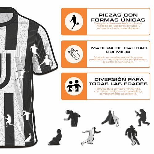 Iconic Puzzles - Juventus Camiseta, Rompecabezas de Madera con Licencia Oficial, 100% sostenible, Regalo para Adultos y niños, Talla M, 270 Piezas