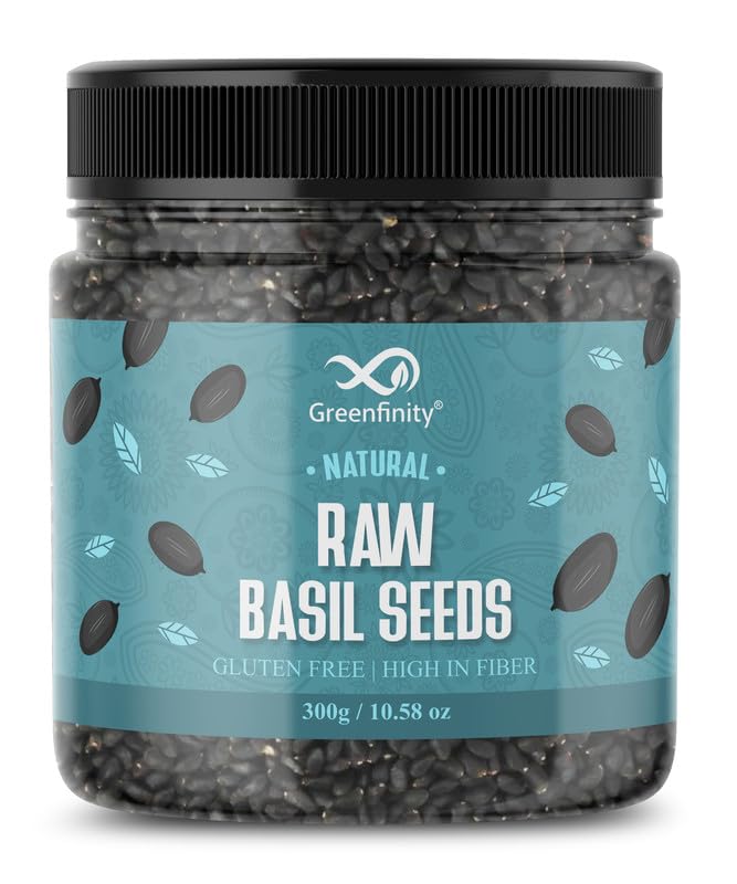 Image of GreenFinity Healthy Basil Seeds | Rich in Omega-3, Dietary Fibre, and Antioxidant Seeds for Weight Management | Rich in Calcium, Protein & Fibre, Salads, Snacks, Smoothies Seeds Tukmaria (300g)