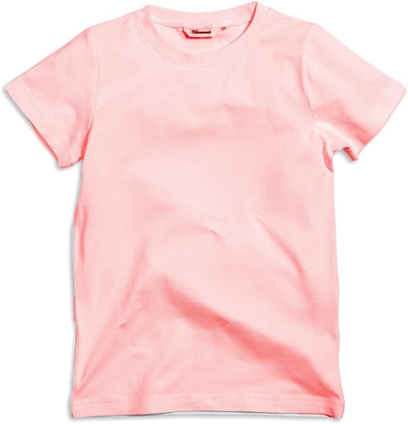 Kids Girls Short Sleeve Solid Plain 100% Cotton Crew Neck T-Shirts