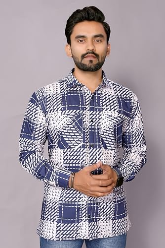 Image of GURIK Men's Cotton Box Checkered Slim Fit Casual Shirt with Chest Pocket, Full Sleeve Shirt for Formal & Casual Wear