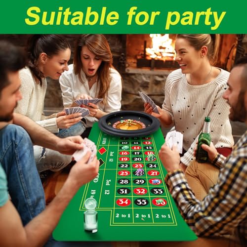 Poen Roulette Mat Tabletop Felt Layout Set Rubber Roulette Wheel Table Cover Craps Mat with Win Marker Storage Bag for Casino Games Christmas Parties Home Entertainment Night(Green,70 x 35 Inch) - Thumbnail 6
