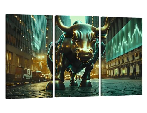 Large Crypto Bull Market Canvas Print - 20x40 Inch Framed Wall Art Set of 3, Luxury Home Decor for Modern Wall & Office Spaces