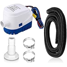 Lounsweer 5 Pcs Bilge Pump Plumbing Kit Including Electric 12v Boat Bilge Water Pump PVC Hose 2 Clamps Thru Hull Fitting, 1-1/8-inch
